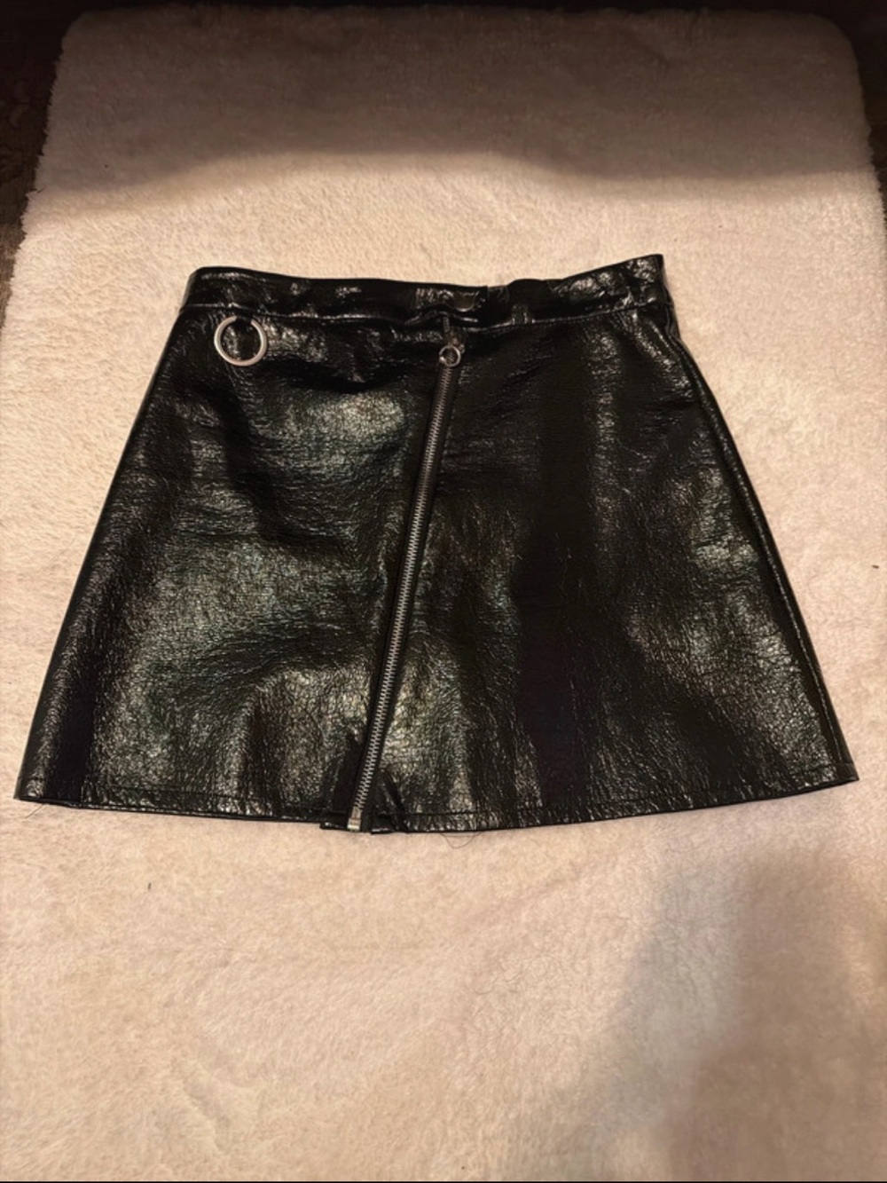Atmosphere Black Faux Leather Mini Skirt with O-Ring Zip